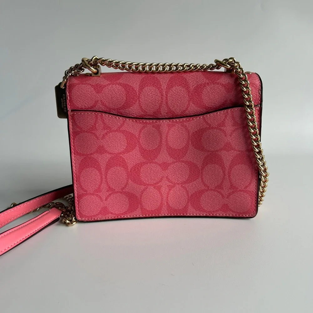 Coach Mini Klare Pink Signature Canvas Leather Crossbody Excellent